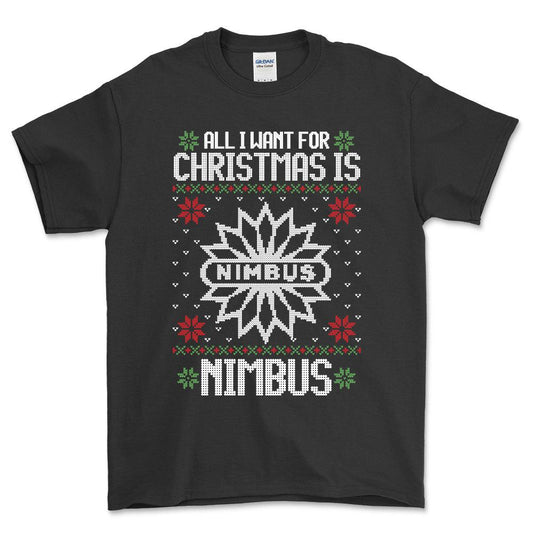 Nimbus - All I Want For Christmas - Unisex T-Shirt , Bomuld-Beklædning-Nimbus-Sort-S-Forside-Garage Culture Shop- garage - man cave - merchandise