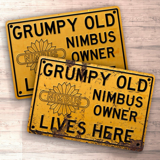 Nimbus Grumpy Old Nimbus Owner Lives Here Skilte, Musemåtte, Dørmåtte-Skilte-Nimbus-Garage Culture Shop- garage - man cave - merchandise