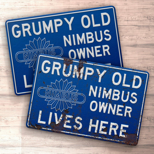 Nimbus Grumpy Old Nimbus Owner Lives Here Skilte, Musemåtte, Dørmåtte-Skilte-Nimbus-Garage Culture Shop- garage - man cave - merchandise