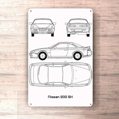 Nissan 200 Sx Blueprint Skilte, Musemåtte, Dækkeserviet, Dørmåtte-Blueprint-Nissan-Garage Culture Shop- garage - man cave - merchandise