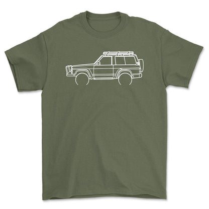 Nissan GQ Patrol Outline - Unisex T-Shirt , Bomuld-Beklædning-Nissan-Grøn Militær-S-Forside-Garage Culture Shop- garage - man cave - merchandise