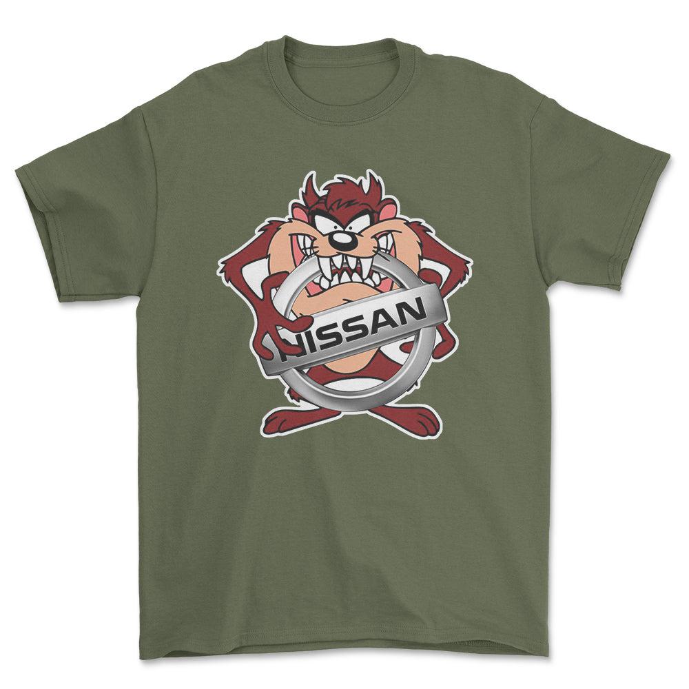 Nissan TAZ Unisex T-Shirt , Bomuld-Beklædning-Nissan-Grøn Militær-S-Forside-Garage Culture Shop- garage - man cave - merchandise