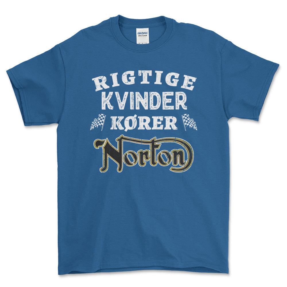 Norton Rigtige Kvinder Kører - Unisex T-Shirt , Bomuld-Beklædning-Norton-Blå Royal-S-Forside-Garage Culture Shop- garage - man cave - merchandise