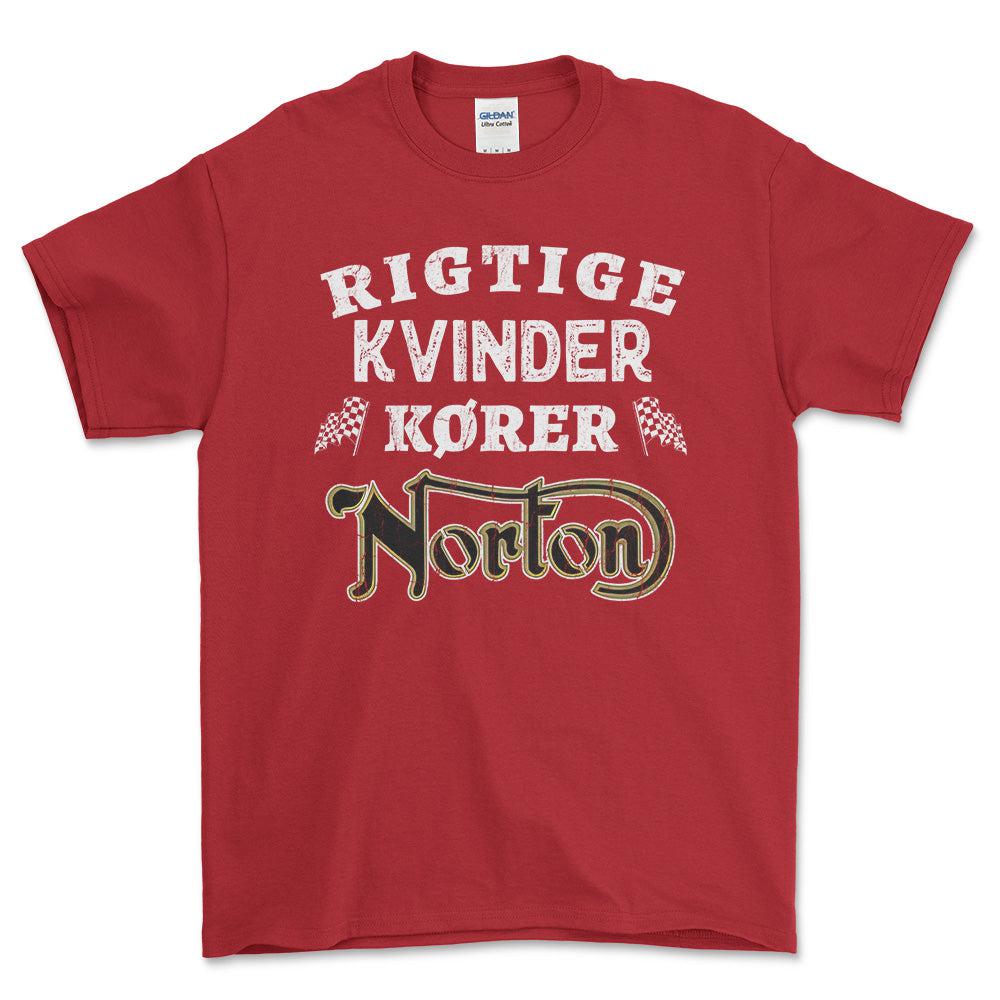 Norton Rigtige Kvinder Kører - Unisex T-Shirt , Bomuld-Beklædning-Norton-Rød-S-Forside-Garage Culture Shop- garage - man cave - merchandise