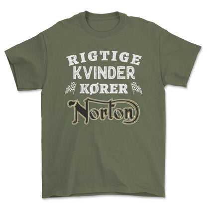 Norton Rigtige Kvinder Kører - Unisex T-Shirt , Bomuld-Beklædning-Norton-Grøn Militær-S-Forside-Garage Culture Shop- garage - man cave - merchandise