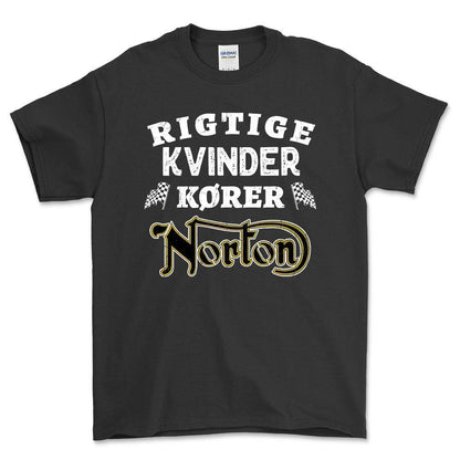 Norton Rigtige Kvinder Kører - Unisex T-Shirt , Bomuld-Beklædning-Norton-Sort-S-Forside-Garage Culture Shop- garage - man cave - merchandise