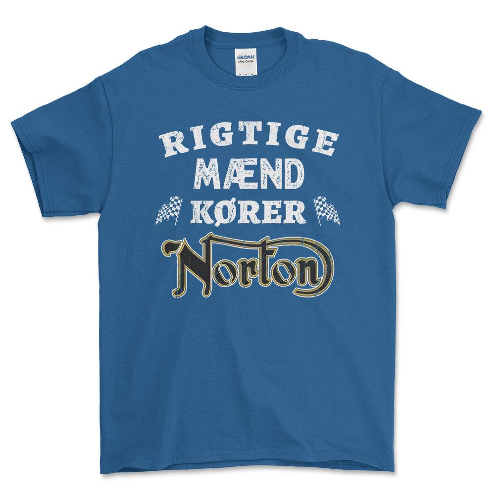 Norton Rigtige Mænd Kører - Unisex T-Shirt , Bomuld-Beklædning-Norton-Blå Royal-S-Forside-Garage Culture Shop- garage - man cave - merchandise