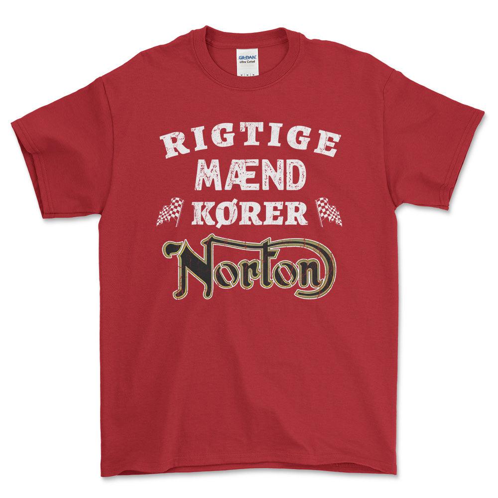 Norton Rigtige Mænd Kører - Unisex T-Shirt , Bomuld-Beklædning-Norton-Rød-S-Forside-Garage Culture Shop- garage - man cave - merchandise