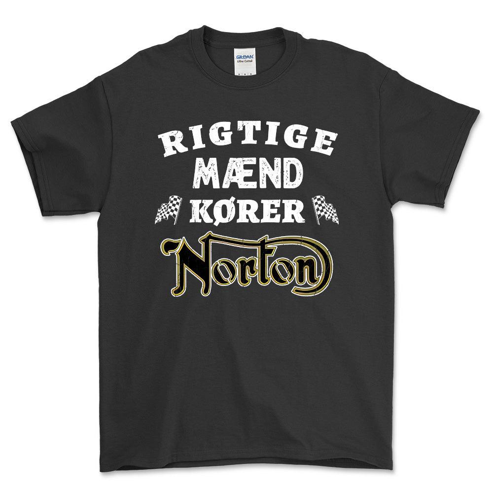 Norton Rigtige Mænd Kører - Unisex T-Shirt , Bomuld-Beklædning-Norton-Sort-S-Forside-Garage Culture Shop- garage - man cave - merchandise