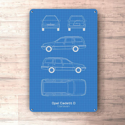 Opel Cadett D Caravan Blueprint Skilte, Musemåtte, Dækkeserviet, Dørmåtte-Blueprint-Opel-Garage Culture Shop- garage - man cave - merchandise