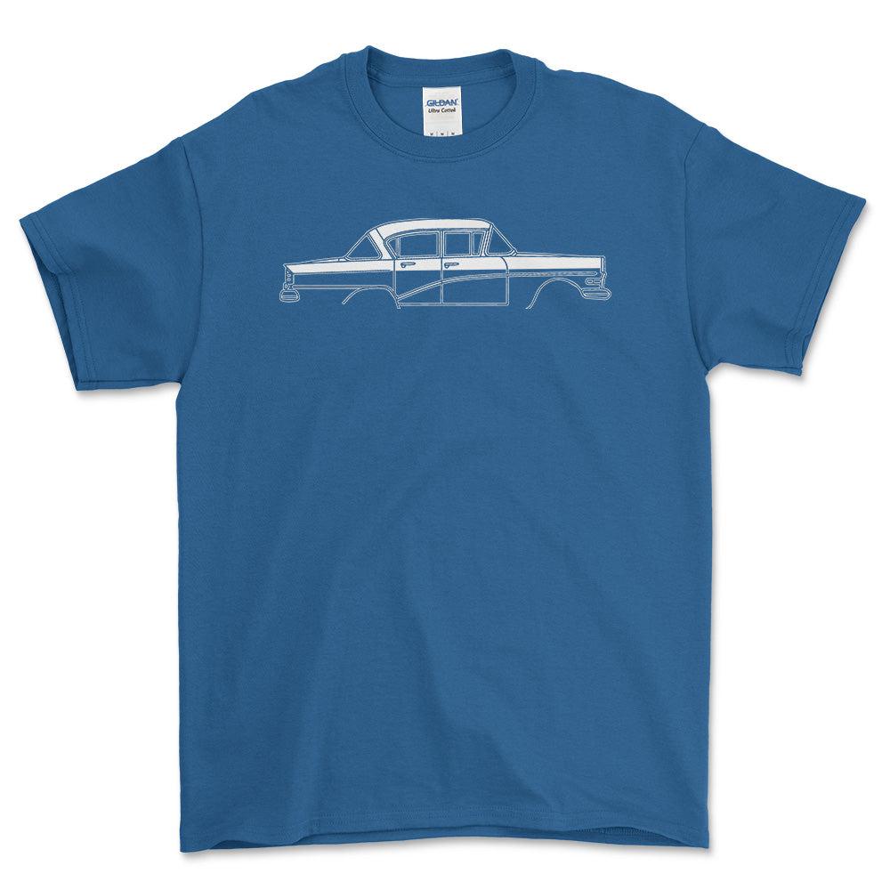 Opel Rekord Olympia P1 1960 Silhuet - Unisex T-Shirt , Bomuld-Beklædning-Opel-Blå Royal-S-Forside-Garage Culture Shop- garage - man cave - merchandise