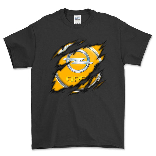 Opel Ripped Unisex T-Shirt , Bomuld-Beklædning-Opel-Sort-S-Forside-Garage Culture Shop- garage - man cave - merchandise