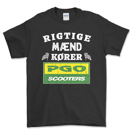 PGO Rigtige Mænd Kører - Unisex T-Shirt , Bomuld-Beklædning-PGO-Sort-S-Forside-Garage Culture Shop- garage - man cave - merchandise