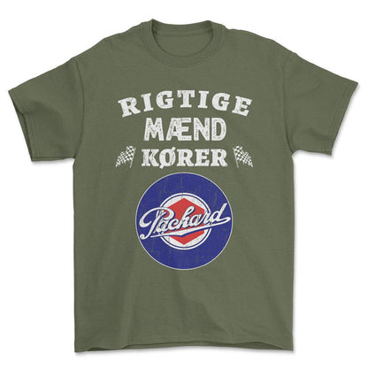 Packard Rigtige Mænd Kører - Unisex T-Shirt , Bomuld-Beklædning-Packard-Grøn Militær-S-Forside-Garage Culture Shop- garage - man cave - merchandise