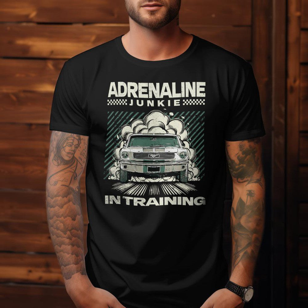 Personlig - Adrenaline Junkie In Training - Med Din Bil MC Billede Unisex T-Shirt , Bomuld-Beklædning-Garage Culture-Garage Culture Shop- garage - man cave - merchandise