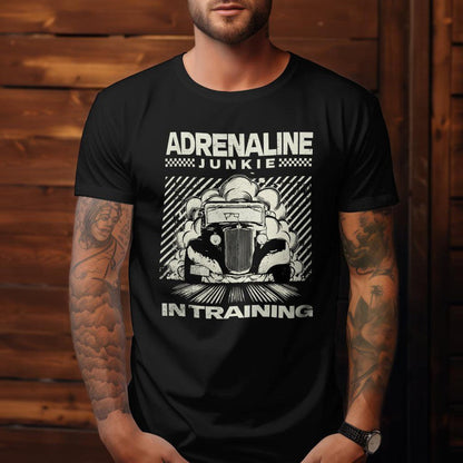 Personlig - Adrenaline Junkie In Training - Med Din Bil MC Billede Unisex T-Shirt , Bomuld-Beklædning-Garage Culture-Garage Culture Shop- garage - man cave - merchandise