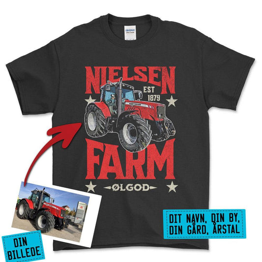 Personlig - Din Farm - Dit traktor billede Unisex T-Shirt , Bomuld-Beklædning-Garage Culture-Sort-S-Forside-Garage Culture Shop- garage - man cave - merchandise