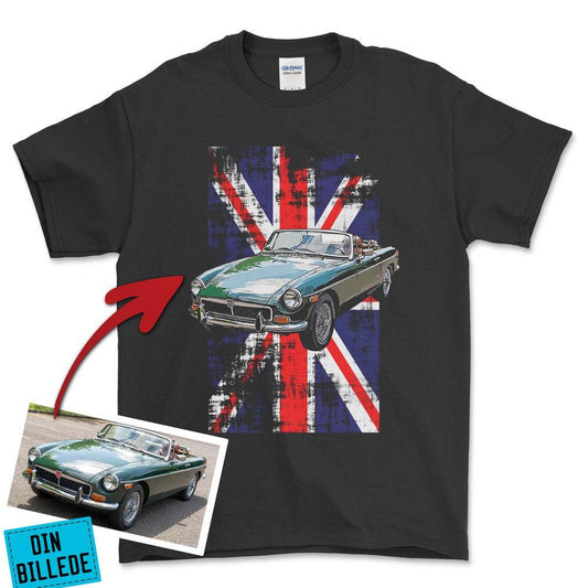 Personlig - Din bil og UK Flag - Med Din Bil MC Billede Unisex T-Shirt , Bomuld-Beklædning-Garage Culture-Garage Culture Shop- garage - man cave - merchandise