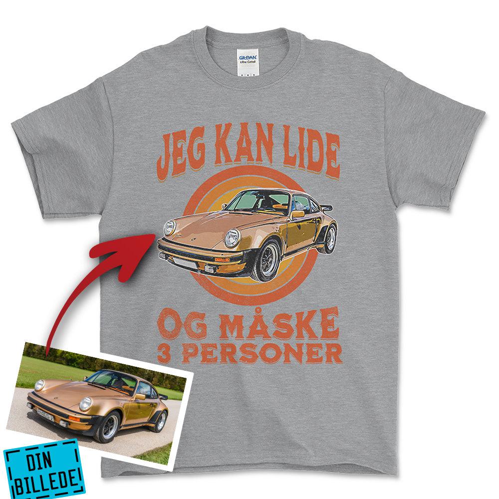 Personlig - Jeg Kan Lide Min Bil Og Måske 3 Personer - Med Din Bil MC Billede Unisex T-Shirt , Bomuld-Beklædning-Garage Culture-Grå Sport-S-Forside-Garage Culture Shop- garage - man cave - merchandise