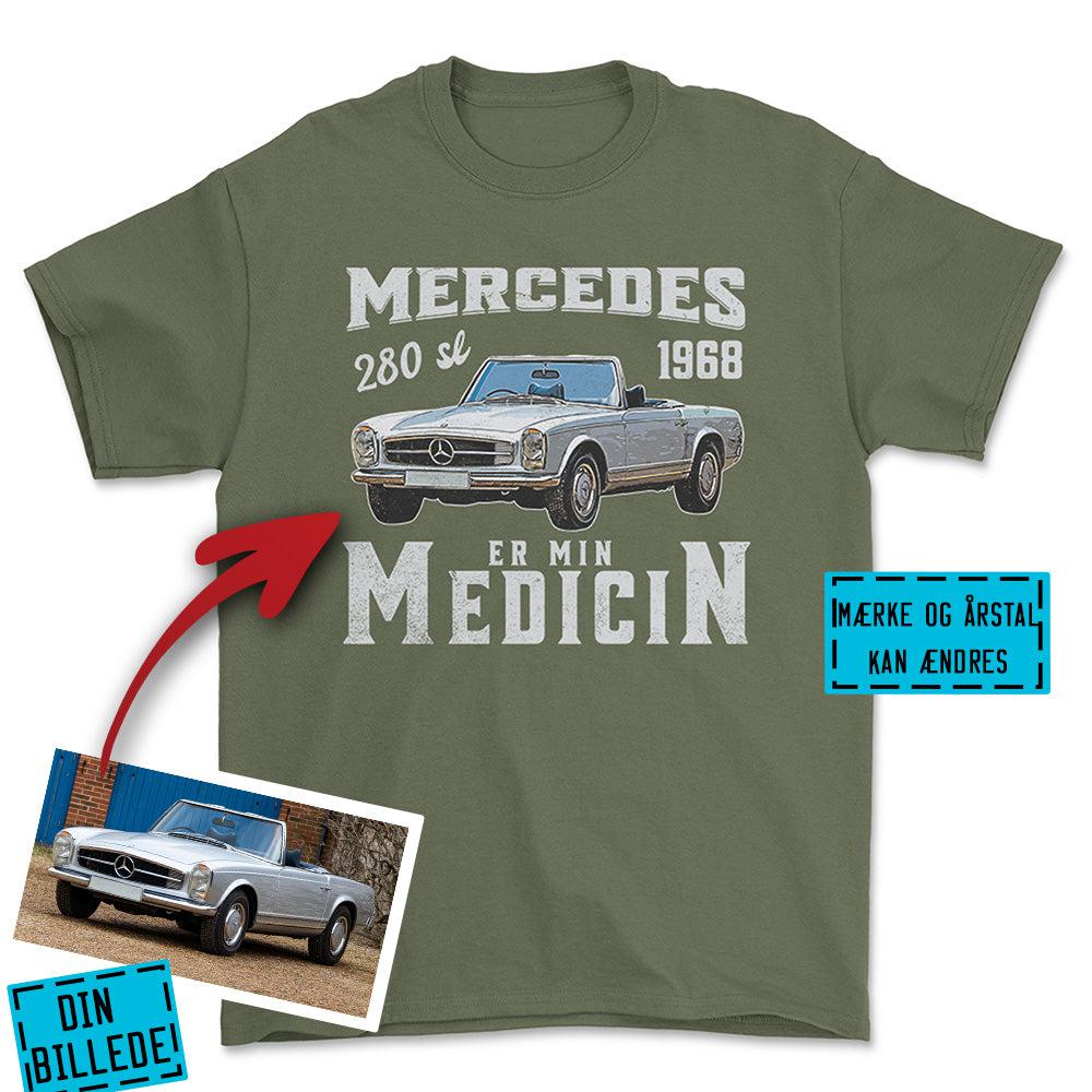 Personlig - Min Bil/MC Er Min Medicin - Med Din Bil MC Billede Unisex T-Shirt , Bomuld-Beklædning-Garage Culture-Grøn Militær-S-Forside-Garage Culture Shop- garage - man cave - merchandise