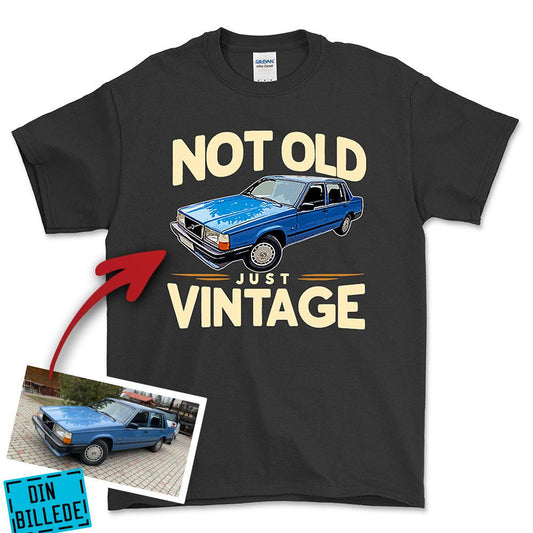 Personlig - Not Old Just Vintage - Med Din Bil MC Billede Unisex T-Shirt , Bomuld-Beklædning-Garage Culture-Sort-S-Forside-Garage Culture Shop- garage - man cave - merchandise