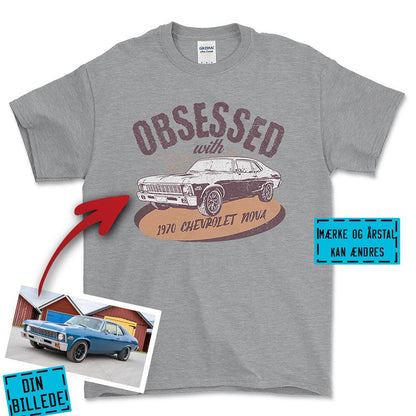 Personlig - Obsessed With My Car/Motorcycle - Med Din Bil MC Billede Unisex T-Shirt , Bomuld-Beklædning-Garage Culture-Grå Sport-S-Forside-Garage Culture Shop- garage - man cave - merchandise