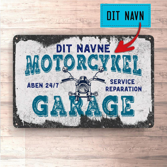 Personlig Til Dig - Dit Navne Motorcykel Garage - Skilte, Musemåtte, Dørmåtte-Skilte-Garage-Garage Culture Shop- garage - man cave - merchandise