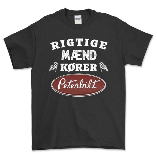 Peterbilt Rigtige Mænd Kører - Unisex T-Shirt , Bomuld-Beklædning-Peterbilt-Sort-S-Forside-Garage Culture Shop- garage - man cave - merchandise