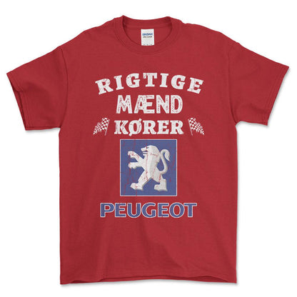 Peugeot Rigtige Mænd Kører - Unisex T-Shirt , Bomuld-Beklædning-Peugeot-Rød-S-Forside-Garage Culture Shop- garage - man cave - merchandise