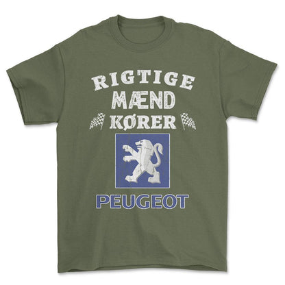 Peugeot Rigtige Mænd Kører - Unisex T-Shirt , Bomuld-Beklædning-Peugeot-Grøn Militær-S-Forside-Garage Culture Shop- garage - man cave - merchandise