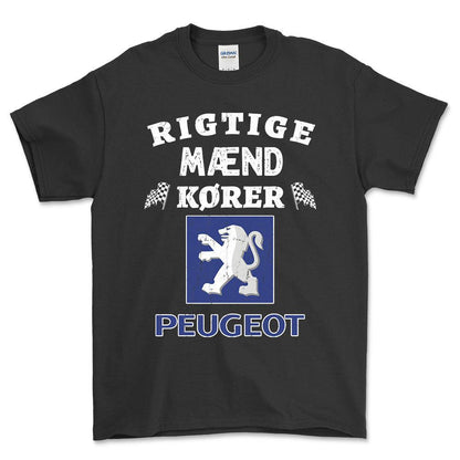 Peugeot Rigtige Mænd Kører - Unisex T-Shirt , Bomuld-Beklædning-Peugeot-Sort-S-Forside-Garage Culture Shop- garage - man cave - merchandise