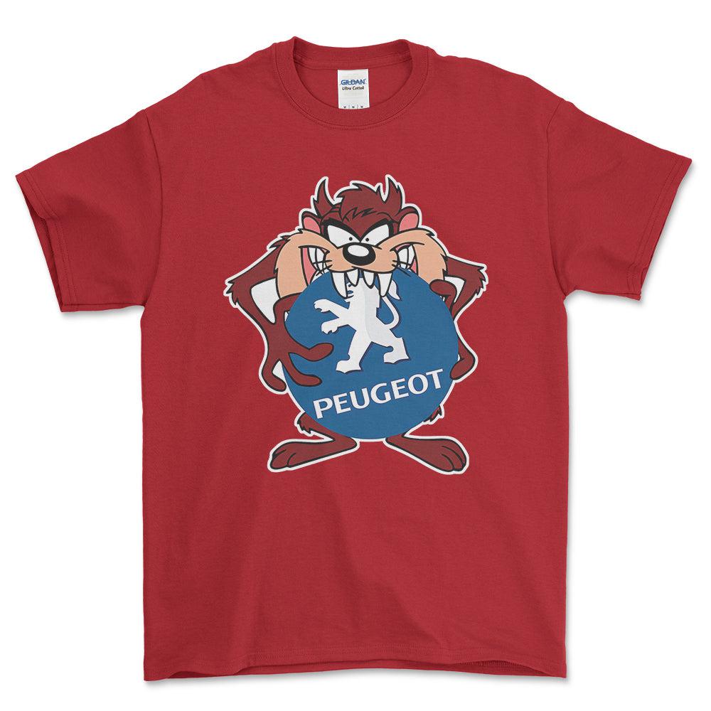 Peugeot TAZ Unisex T-Shirt , Bomuld-Beklædning-Peugeot-Rød-S-Forside-Garage Culture Shop- garage - man cave - merchandise