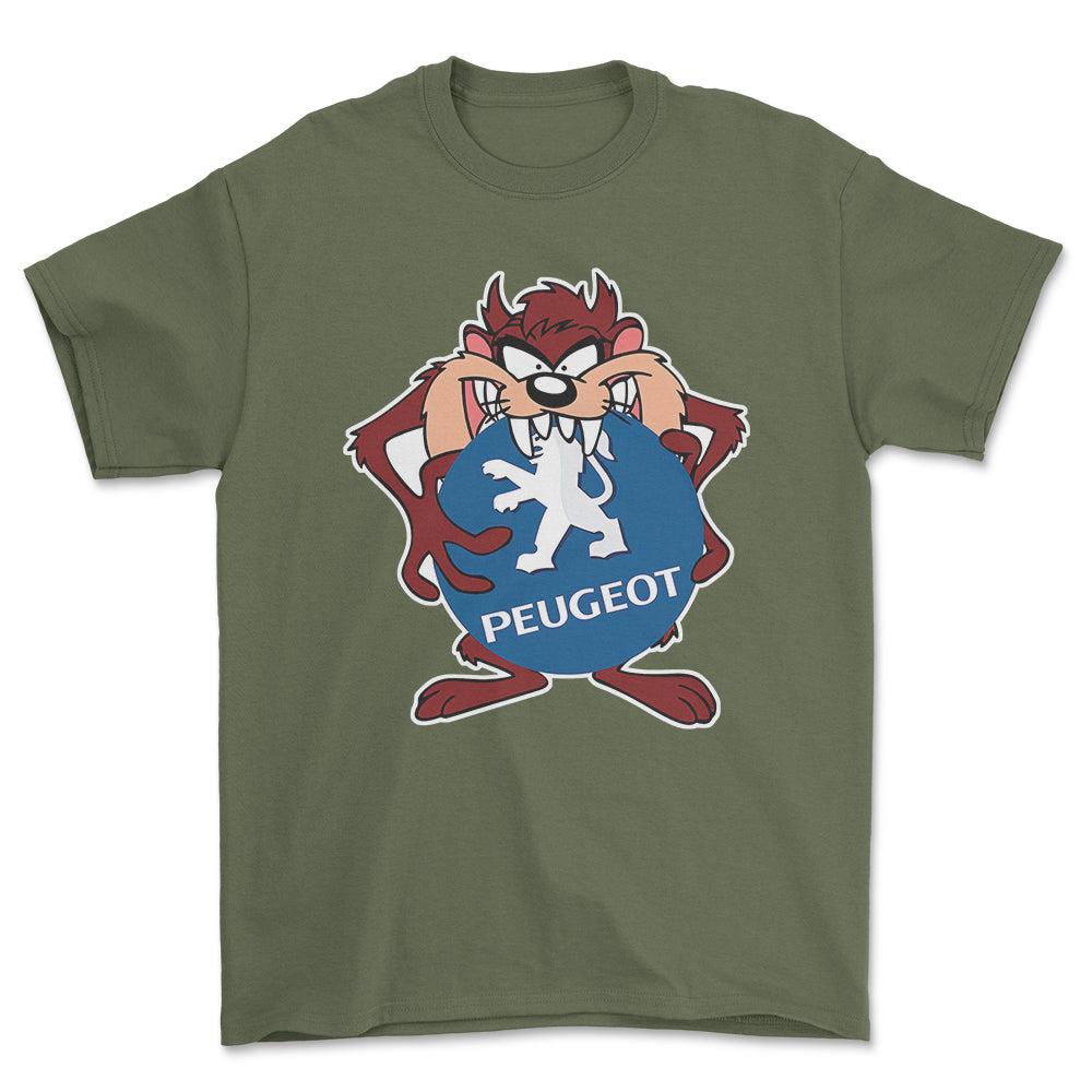 Peugeot TAZ Unisex T-Shirt , Bomuld-Beklædning-Peugeot-Grøn Militær-S-Forside-Garage Culture Shop- garage - man cave - merchandise