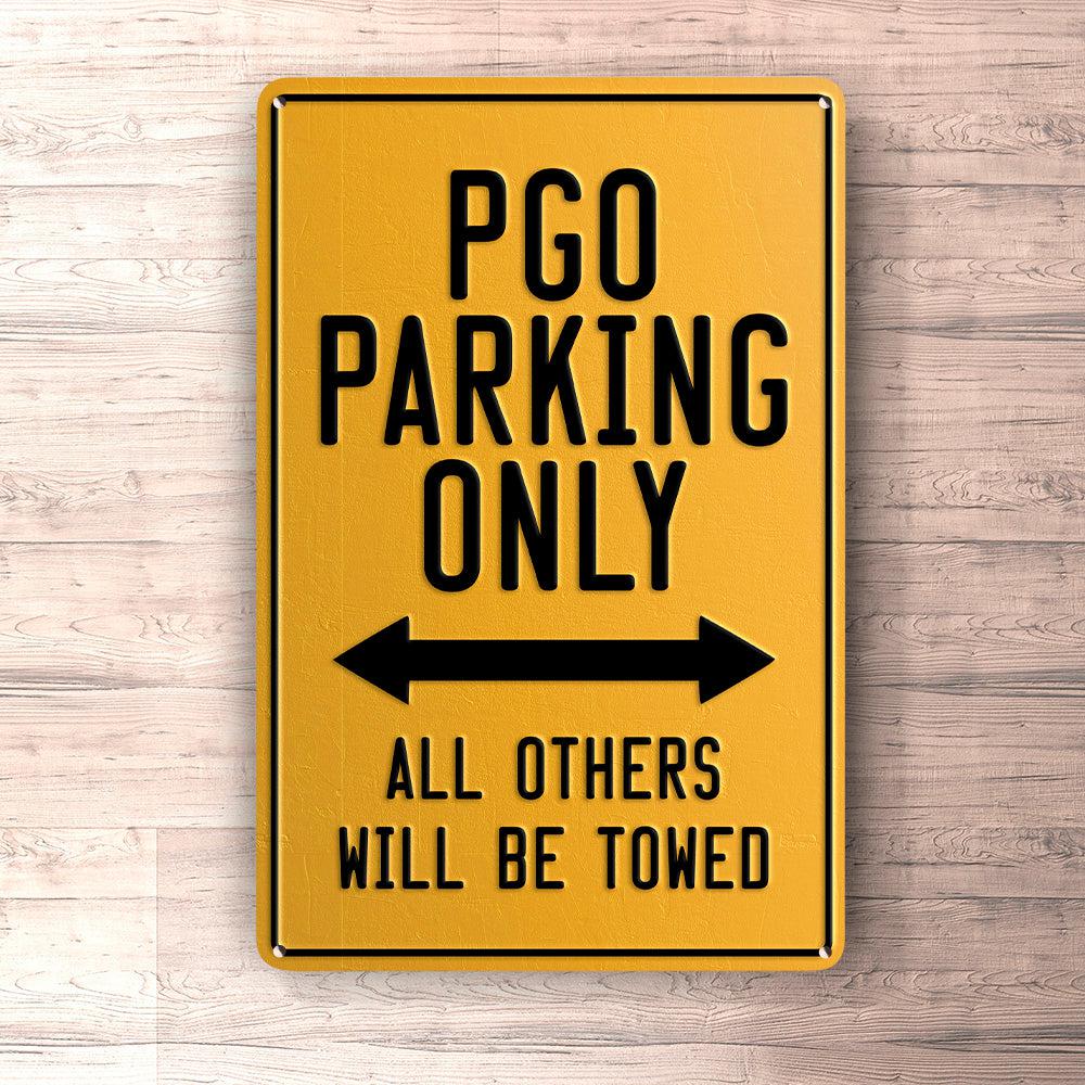 Pgo Parking Only Skilte, Musemåtte, Dørmåtte-Parking skilte-PGO-Garage Culture Shop- garage - man cave - merchandise