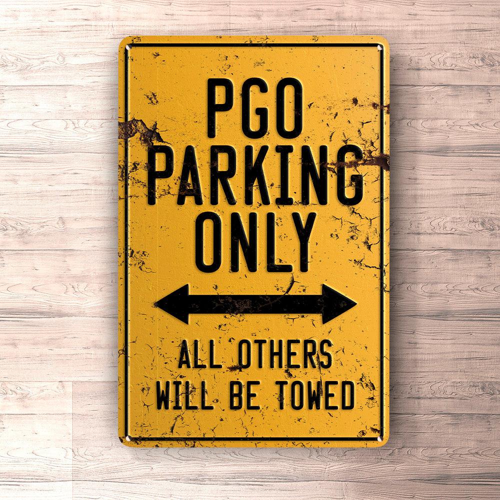 Pgo Parking Only Skilte, Musemåtte, Dørmåtte-Parking skilte-PGO-Garage Culture Shop- garage - man cave - merchandise