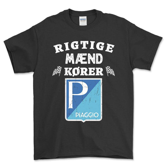 Piaggio Rigtige Mænd Kører - Unisex T-Shirt , Bomuld-Beklædning-Piaggio-Sort-S-Forside-Garage Culture Shop- garage - man cave - merchandise