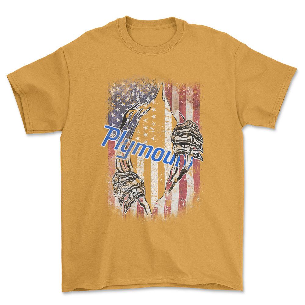 Plymouth US Flag Unisex T-Shirt , Bomuld-Beklædning-Plymouth-Guld-S-Forside-Garage Culture Shop- garage - man cave - merchandise