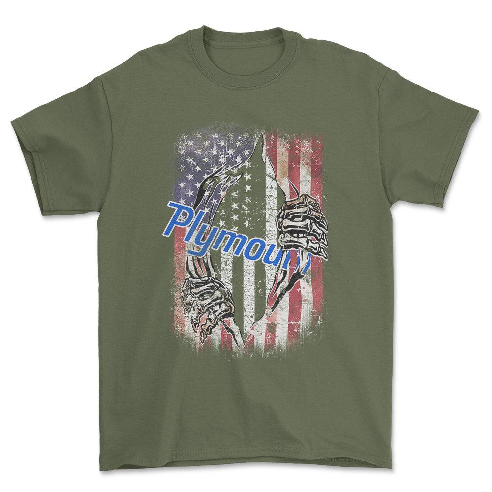 Plymouth US Flag Unisex T-Shirt , Bomuld-Beklædning-Plymouth-Grøn Militær-S-Forside-Garage Culture Shop- garage - man cave - merchandise