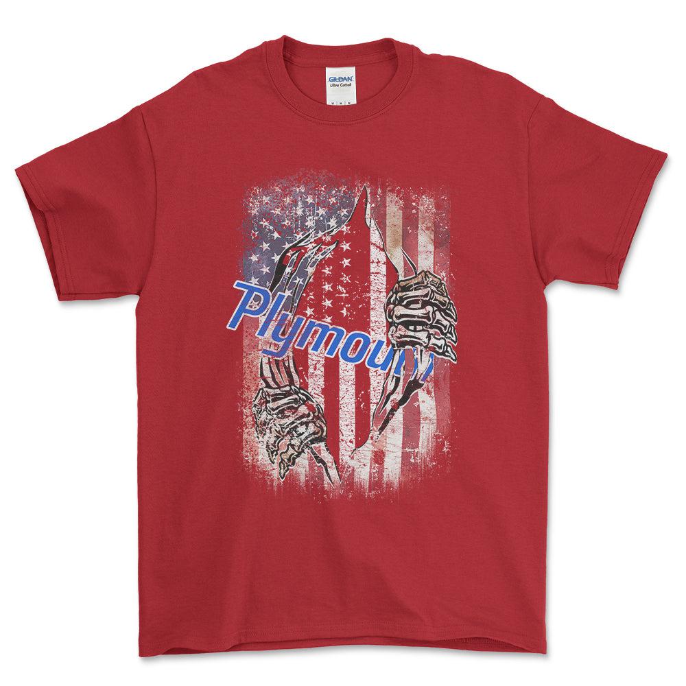 Plymouth US Flag Unisex T-Shirt , Bomuld-Beklædning-Plymouth-Rød-S-Forside-Garage Culture Shop- garage - man cave - merchandise