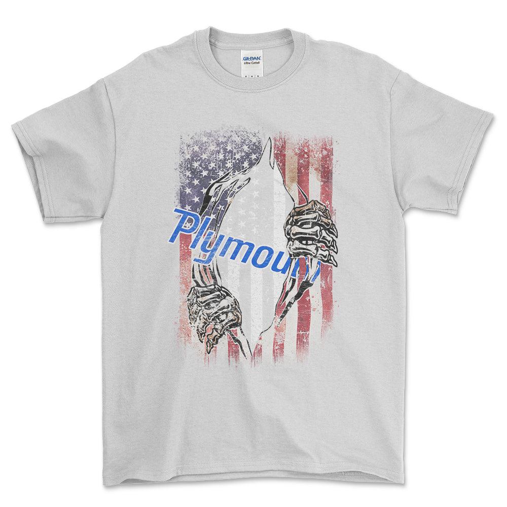 Plymouth US Flag Unisex T-Shirt , Bomuld-Beklædning-Plymouth-Hvid-S-Forside-Garage Culture Shop- garage - man cave - merchandise