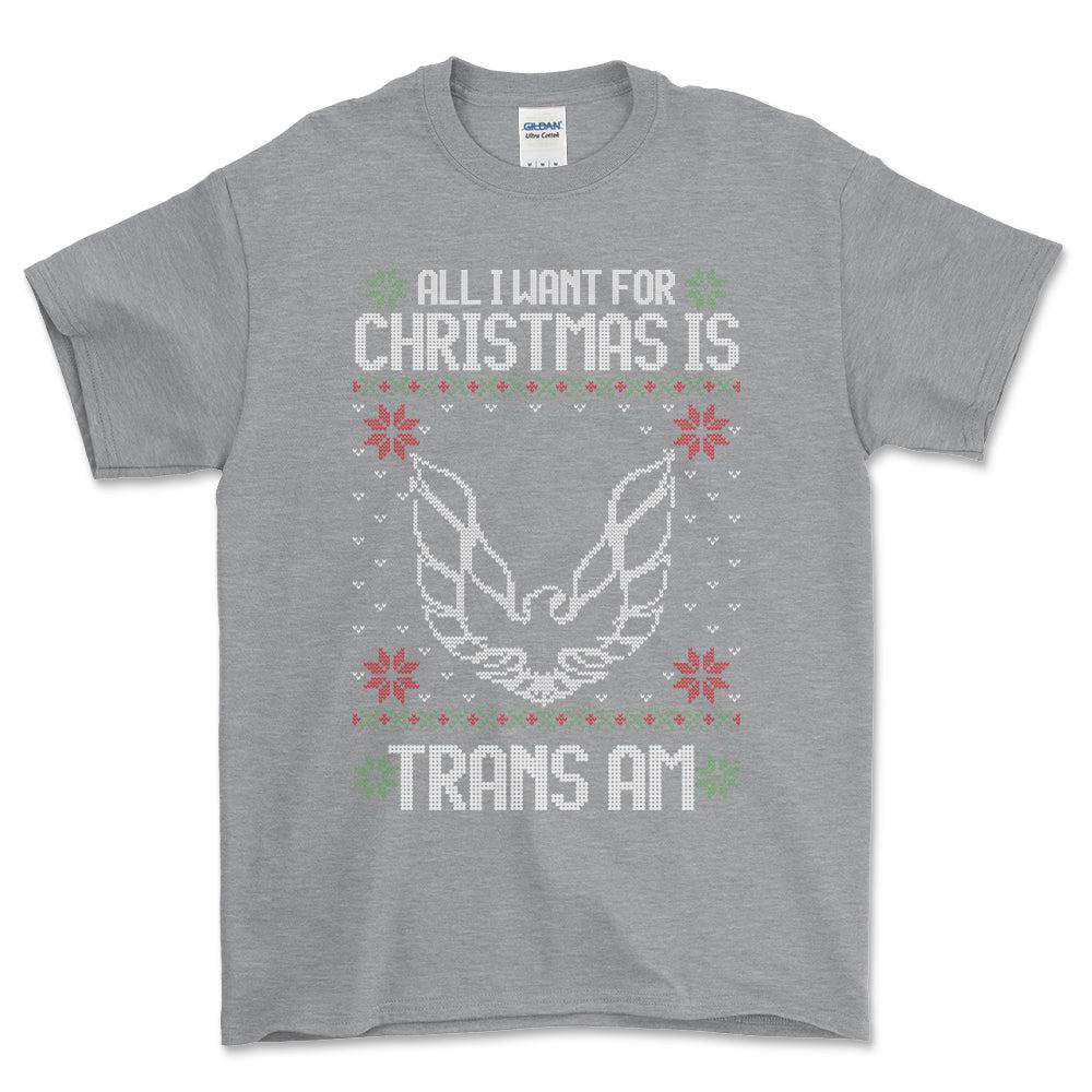 Pontiac Trans AM - All I Want For Christmas - Unisex T-Shirt , Bomuld-Beklædning-Pontiac-Grå Sport-S-Forside-Garage Culture Shop- garage - man cave - merchandise