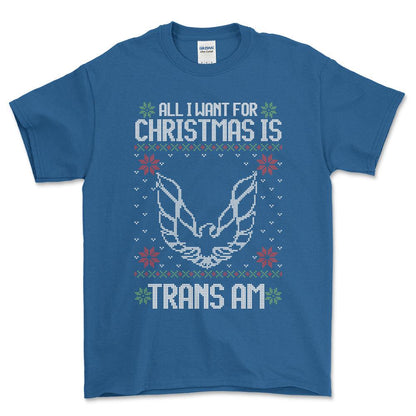 Pontiac Trans AM - All I Want For Christmas - Unisex T-Shirt , Bomuld-Beklædning-Pontiac-Blå Royal-S-Forside-Garage Culture Shop- garage - man cave - merchandise