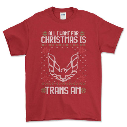 Pontiac Trans AM - All I Want For Christmas - Unisex T-Shirt , Bomuld-Beklædning-Pontiac-Rød-S-Forside-Garage Culture Shop- garage - man cave - merchandise