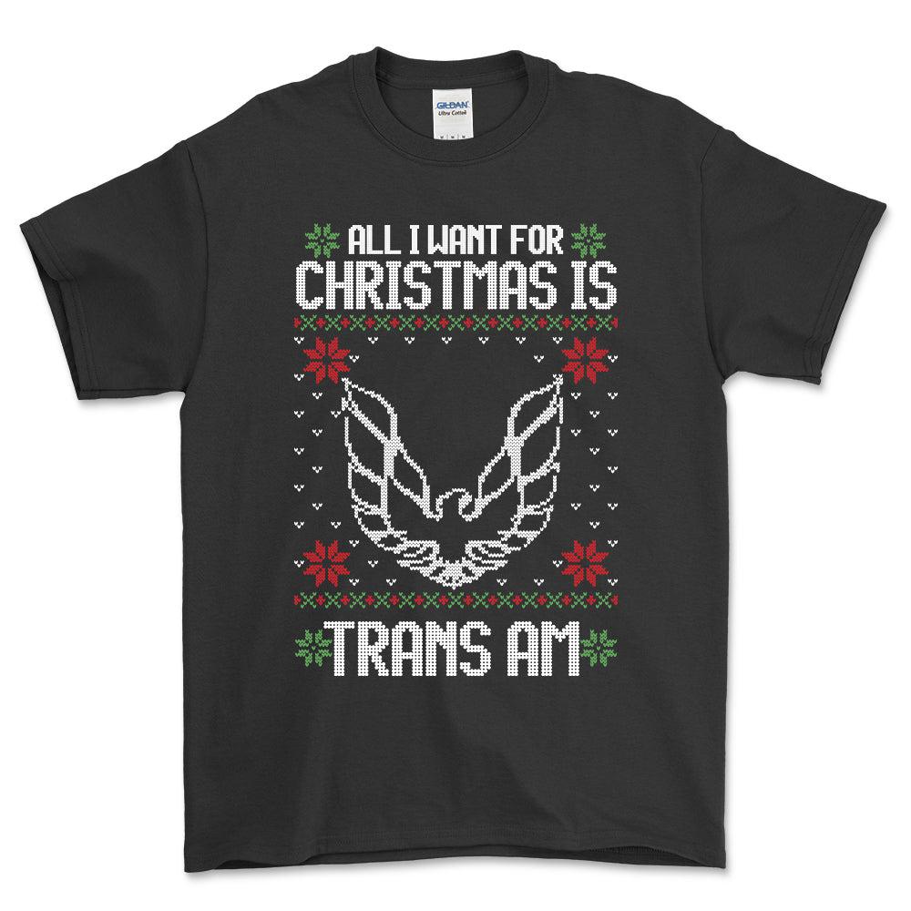 Pontiac Trans AM - All I Want For Christmas - Unisex T-Shirt , Bomuld-Beklædning-Pontiac-Sort-S-Forside-Garage Culture Shop- garage - man cave - merchandise