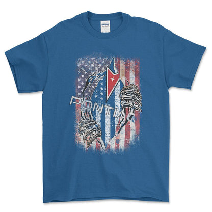 Pontiac US Flag Unisex T-Shirt , Bomuld-Beklædning-Pontiac-Blå Royal-S-Forside-Garage Culture Shop- garage - man cave - merchandise