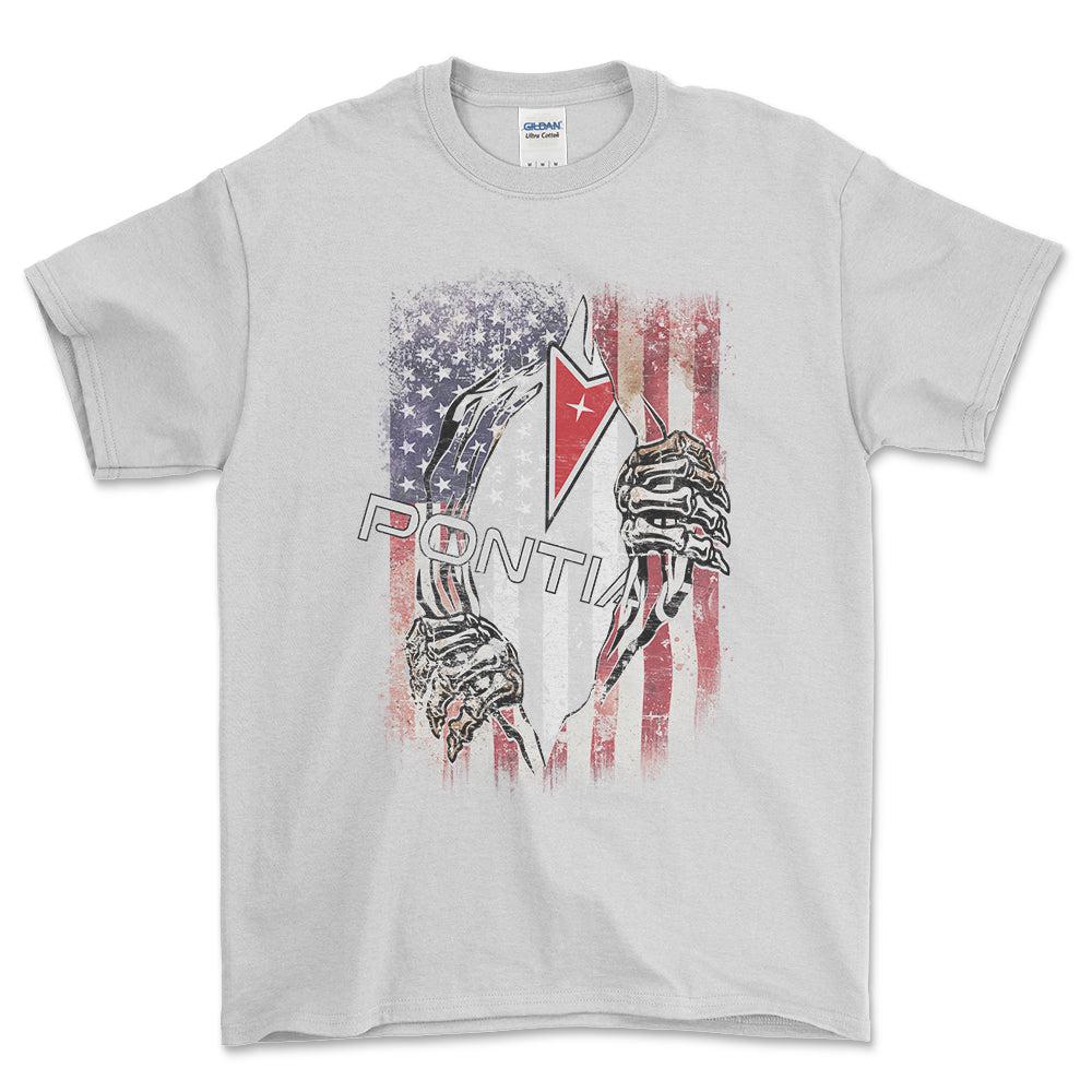 Pontiac US Flag Unisex T-Shirt , Bomuld-Beklædning-Pontiac-Hvid-S-Forside-Garage Culture Shop- garage - man cave - merchandise