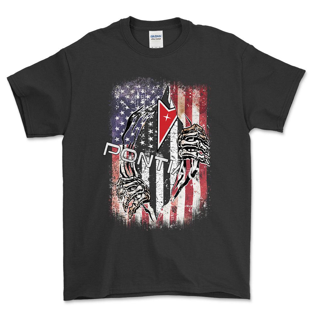 Pontiac US Flag Unisex T-Shirt , Bomuld-Beklædning-Pontiac-Sort-S-Forside-Garage Culture Shop- garage - man cave - merchandise