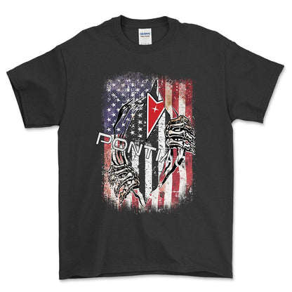 Pontiac US Flag Unisex T-Shirt , Bomuld-Beklædning-Pontiac-Sort-S-Forside-Garage Culture Shop- garage - man cave - merchandise