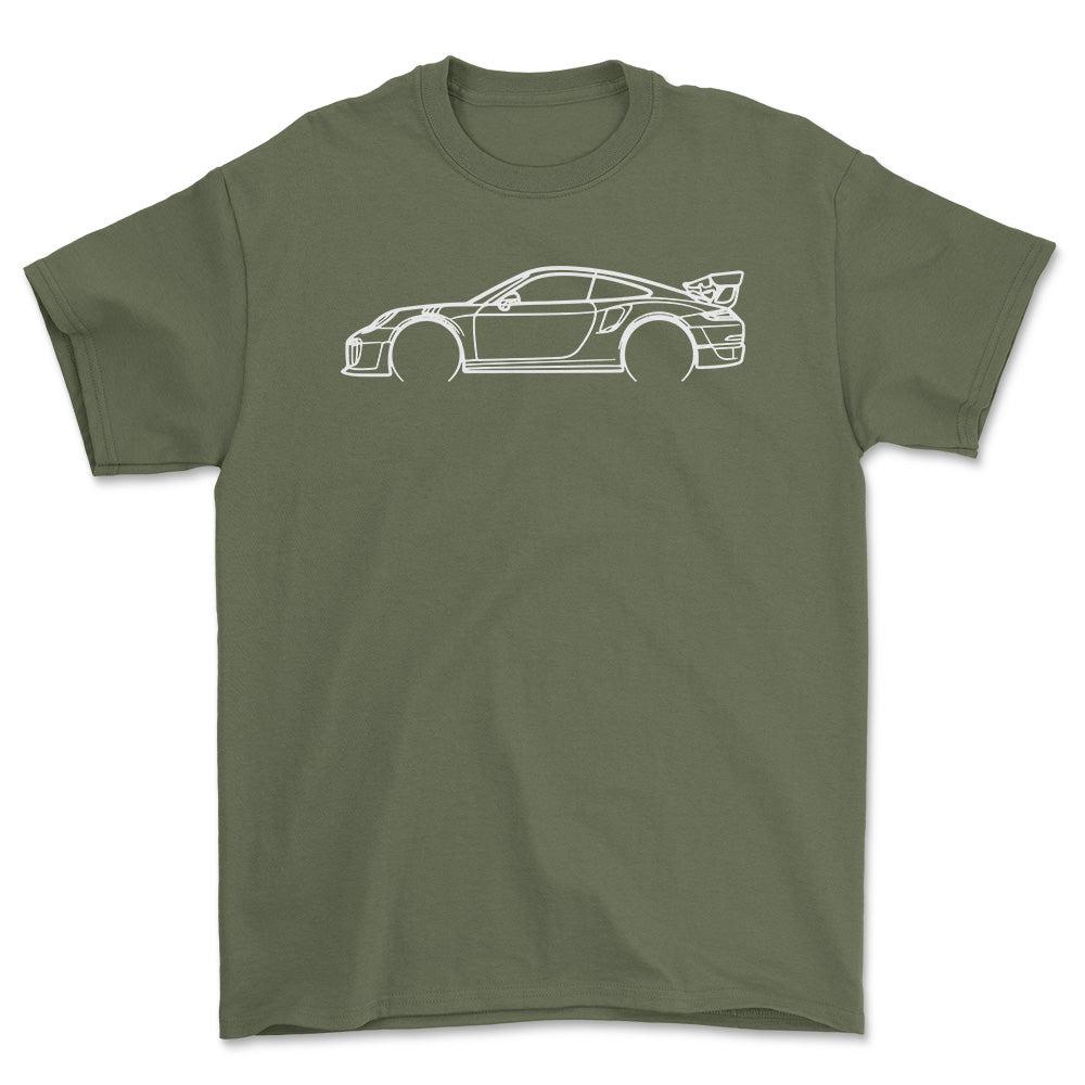 Porsche 911 991 GT2 RS Outline - Unisex T-Shirt-Beklædning-Porsche-Grøn Militær-S-Forside-Garage Culture Shop- garage - man cave - merchandise