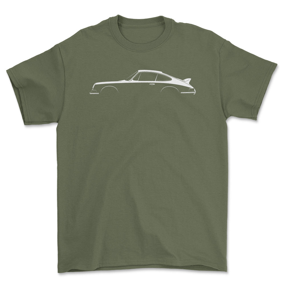 Porsche 911 Carrera Silhuet - Unisex T-Shirt , Bomuld-Beklædning-Porsche-Grøn Militær-S-Forside-Garage Culture Shop- garage - man cave - merchandise